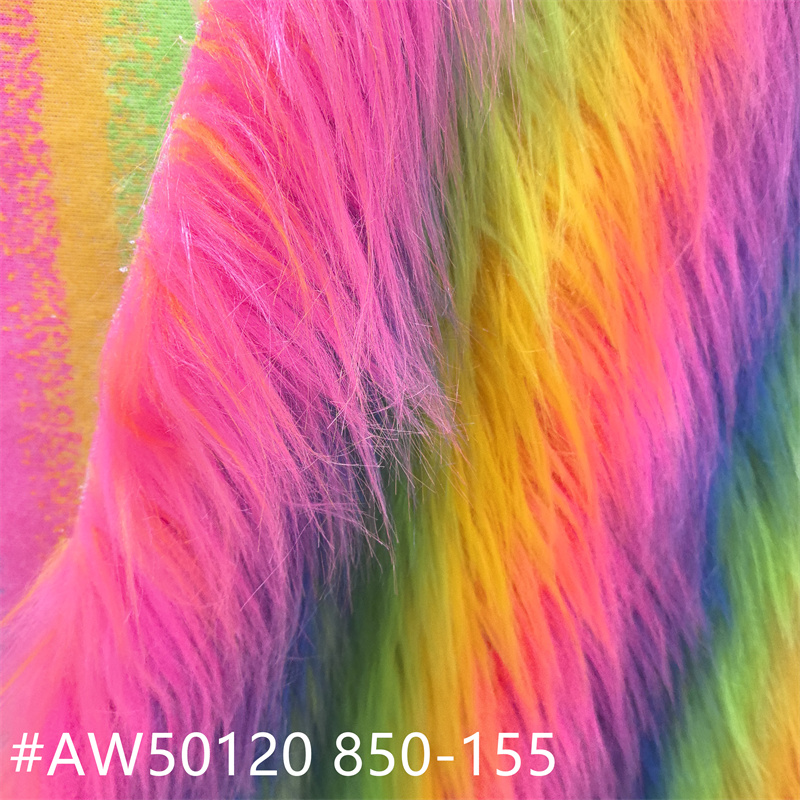High Quality Rainbow Long Pile Faux Fur Fabric for Garment
