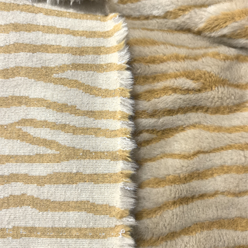 Striped Two-Color Jacquard Knit Faux Fur